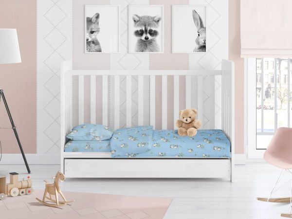 DIMcol ΠΑΠΛΩΜΑ ΕΜΠΡΙΜΕ bebe Birds 14 120Χ160 Sky blue Flannel cotton 100% - Image 2