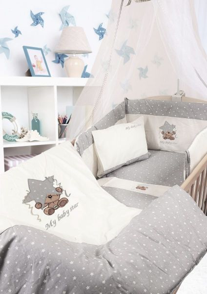 DIMcol ΠΑΠΛΩΜΑ bebe ΑΣΤΕΡΙ 124 100Χ140 ΛΕΥΚΟ/ΓΚΡΙ Cotton 100%