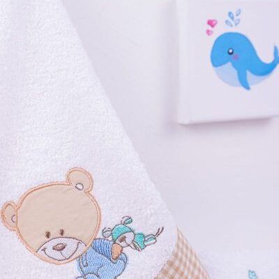 DIMcol ΠΕΤΣΕΤΑ ΣΕΤ 2 τεμ bebe HAPPY BEARS 21 30X50,70X140 ΛΕΥΚΟ/ΜΠΕΖ Cotton 100% - Image 2