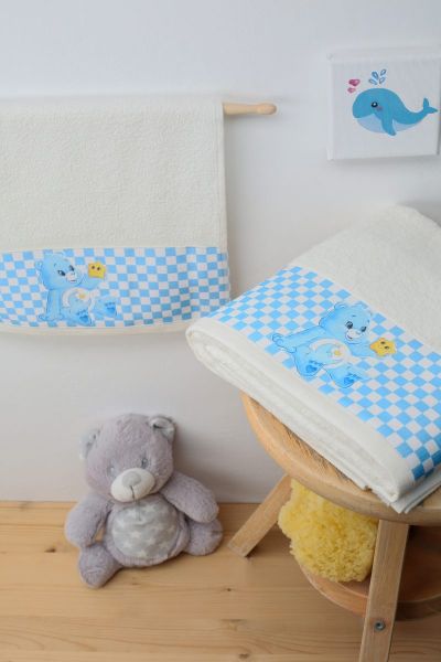 DIMcol ΠΕΤΣΕΤΑ ΜΕ ΨΗΦΙΑΚΗ ΕΚΤΥΠΩΣΗ ΣΕΤ 2 τεμ bebe Baby Bear 82 30X50,70X140 ΕΚΡΟΥ Cotton 100%