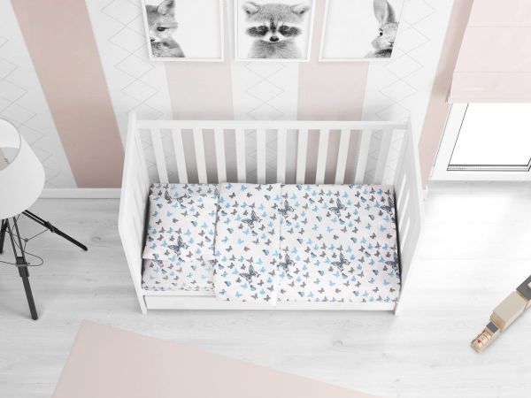 DIMcol ΣΕΝΤΟΝΙΑ ΕΜΠΡΙΜΕ ΣΕΤ 3 τεμ bebe Butterfly 56 120Χ160 Sky blue Cotton 100%