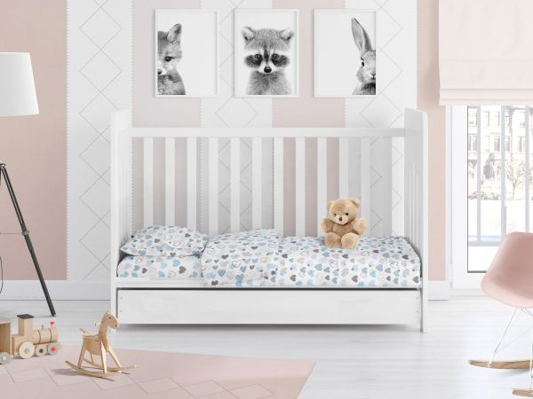 DIMcol ΣΕΝΤΟΝΙΑ ΕΜΠΡΙΜΕ ΣΕΤ 3 τεμ bebe Hearts 08 120Χ160 Blue Cotton 100% - Image 2