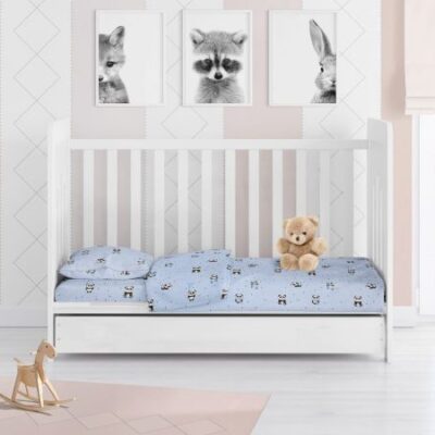 DIMcol ΣΕΝΤΟΝΙΑ ΕΜΠΡΙΜΕ ΣΕΤ 3 τεμ bebe PANDA 110 120Χ160 Sky blue Cotton 100% - Image 2