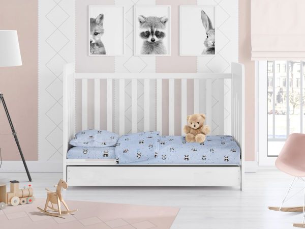 DIMcol ΣΕΝΤΟΝΙΑ ΕΜΠΡΙΜΕ ΣΕΤ 3 τεμ bebe PANDA 110 120Χ160 Sky blue Cotton 100% - Image 2