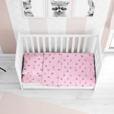 DIMcol ΣΕΝΤΟΝΙΑ ΕΜΠΡΙΜΕ ΣΕΤ 3 τεμ bebe PANDA 111 120Χ160 Pink Cotton 100%