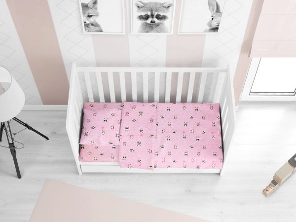 DIMcol ΣΕΝΤΟΝΙΑ ΕΜΠΡΙΜΕ ΣΕΤ 3 τεμ bebe PANDA 111 120Χ160 Pink Cotton 100%