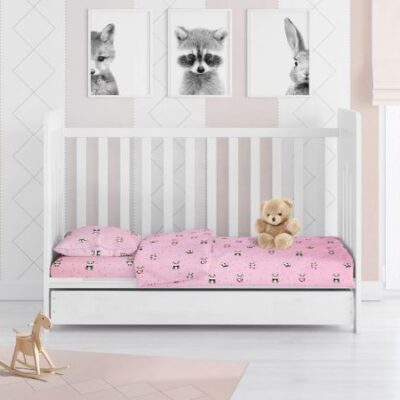 DIMcol ΣΕΝΤΟΝΙΑ ΕΜΠΡΙΜΕ ΣΕΤ 3 τεμ bebe PANDA 111 120Χ160 Pink Cotton 100% - Image 2