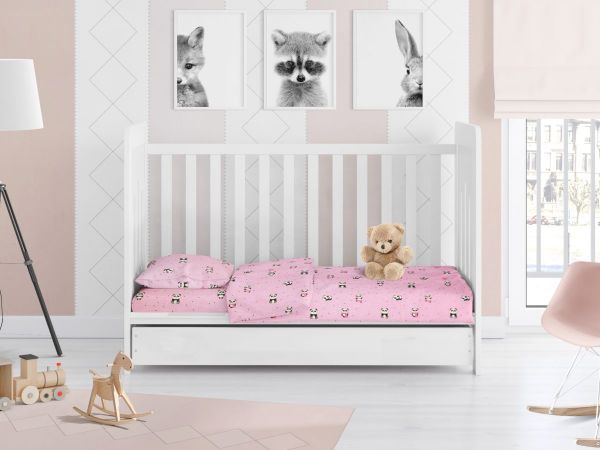 DIMcol ΣΕΝΤΟΝΙΑ ΕΜΠΡΙΜΕ ΣΕΤ 3 τεμ bebe PANDA 111 120Χ160 Pink Cotton 100% - Image 2