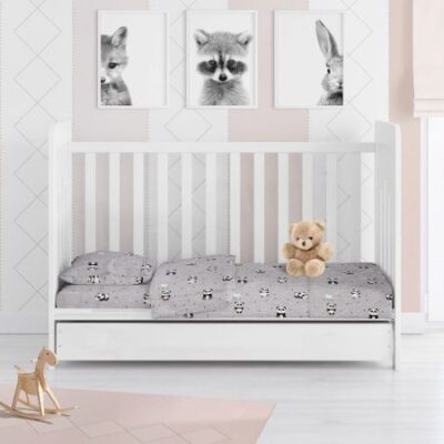 DIMcol ΣΕΝΤΟΝΙΑ ΕΜΠΡΙΜΕ ΣΕΤ 3 τεμ bebe PANDA 112 120Χ160 Grey-Green Cotton 100% - Image 2