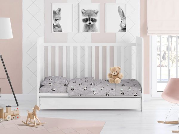 DIMcol ΣΕΝΤΟΝΙΑ ΕΜΠΡΙΜΕ ΣΕΤ 3 τεμ bebe PANDA 112 120Χ160 Grey-Green Cotton 100% - Image 2