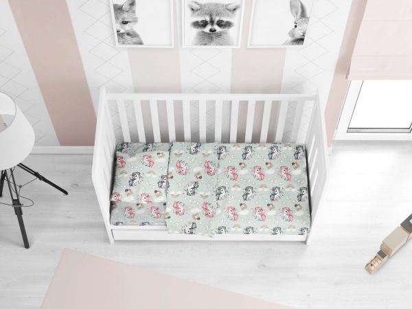 DIMcol ΣΕΝΤΟΝΙΑ ΕΜΠΡΙΜΕ ΣΕΤ 3 τεμ bebe UNICORN 106 120Χ160 Green Cotton 100%