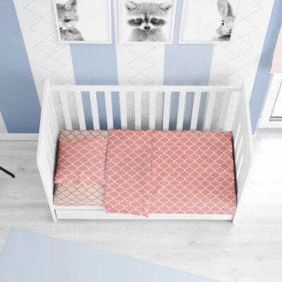 DIMcol ΣΕΝΤΟΝΙΑ ΕΜΠΡΙΜΕ ΣΕΤ 3 τεμ bebe Windows Multi 162 120Χ160 White-Coral Cotton 100%