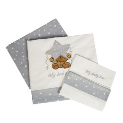 DIMcol ΣΕΝΤΟΝΙΑ ΣΕΤ 3 τεμ bebe ΑΣΤΕΡΙ 124 120Χ170 ΛΕΥΚΟ/ΓΚΡΙ Cotton 100%