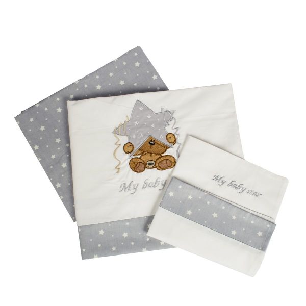 DIMcol ΣΕΝΤΟΝΙΑ ΣΕΤ 3 τεμ bebe ΑΣΤΕΡΙ 124 120Χ170 ΛΕΥΚΟ/ΓΚΡΙ Cotton 100%