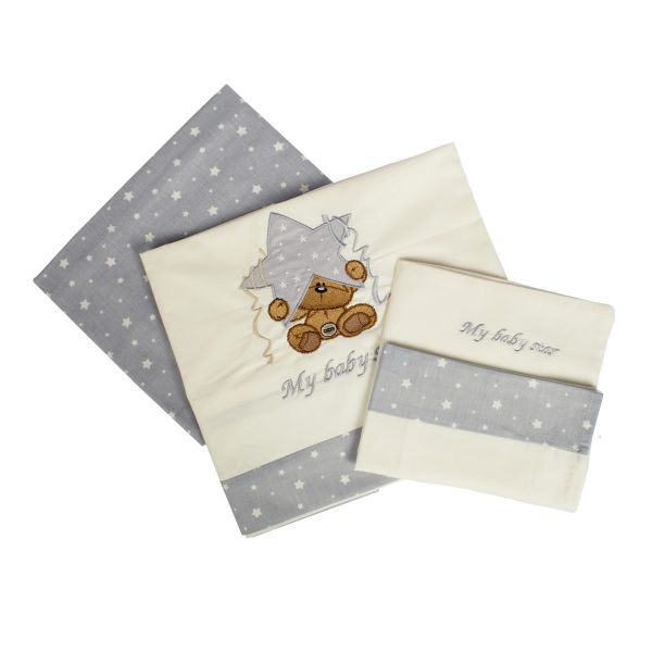 DIMcol ΣΕΝΤΟΝΙΑ ΣΕΤ 3 τεμ bebe ΑΣΤΕΡΙ 129 120Χ170 ΕΚΡΟΥ/ΓΚΡΙ Cotton 100%