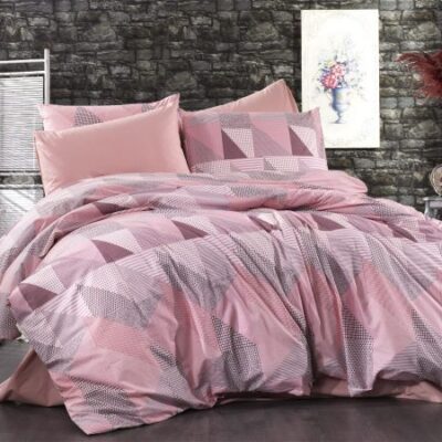 DIMcol ΠΑΠΛΩΜΑΤΟΘΗΚΗ ΕΜΠΡΙΜΕ Geometrical 331 220Χ240 Pink-Salmon Flannel cotton 100%