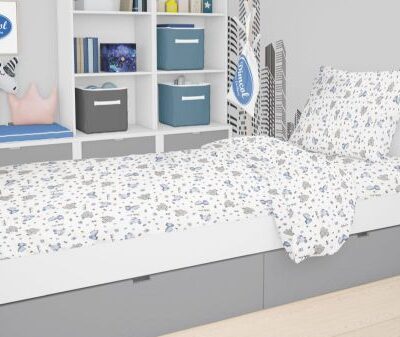 DIMcol ΠΑΠΛΩΜΑ ΕΜΠΡΙΜΕ kids Elephant 174 160Χ240 Blue Cotton 100%