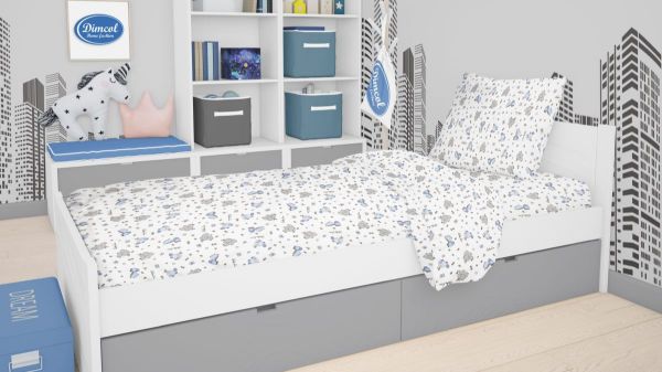 DIMcol ΠΑΠΛΩΜΑ ΕΜΠΡΙΜΕ kids Elephant 174 160Χ240 Blue Cotton 100%