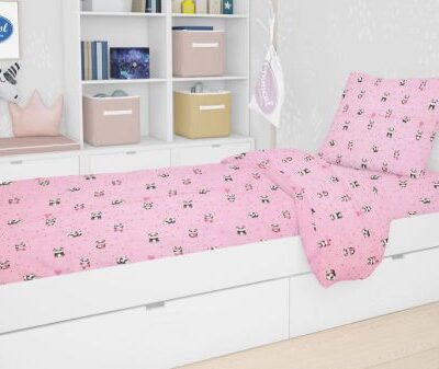 DIMcol ΠΑΠΛΩΜΑ ΕΜΠΡΙΜΕ kids PANDA 111 160Χ240 Pink Cotton 100%