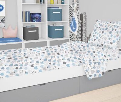 DIMcol ΠΑΠΛΩΜΑΤΟΘΗΚΗ ΕΜΠΡΙΜΕ kids Hearts 08 160Χ240 Blue Cotton 100%