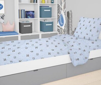 DIMcol ΠΑΠΛΩΜΑΤΟΘΗΚΗ ΕΜΠΡΙΜΕ kids PANDA 110 160Χ240 Sky blue Cotton 100%