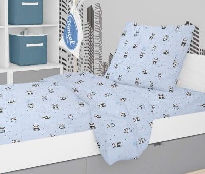 DIMcol ΠΑΠΛΩΜΑΤΟΘΗΚΗ ΕΜΠΡΙΜΕ kids PANDA 110 160Χ240 Sky blue Cotton 100% - Image 2