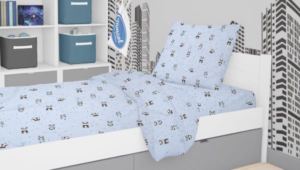 DIMcol ΠΑΠΛΩΜΑΤΟΘΗΚΗ ΕΜΠΡΙΜΕ kids PANDA 110 160Χ240 Sky blue Cotton 100% - Image 2