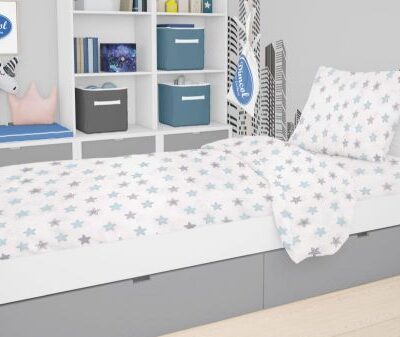 DIMcol ΠΑΠΛΩΜΑΤΟΘΗΚΗ ΕΜΠΡΙΜΕ kids Star 104 160Χ240 Sky blue Cotton 100%