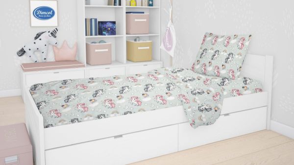 DIMcol ΠΑΠΛΩΜΑΤΟΘΗΚΗ ΕΜΠΡΙΜΕ kids UNICORN 106 160Χ240 Green Cotton 100%