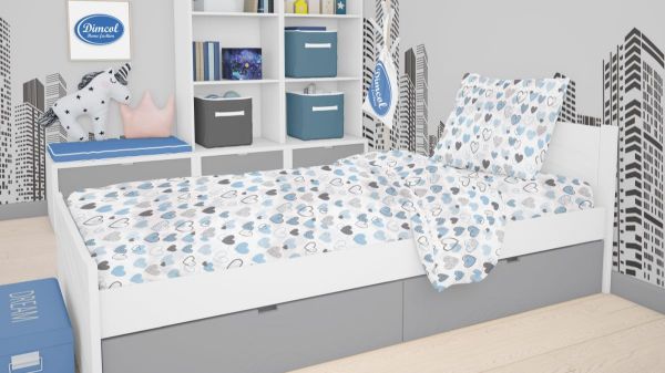 DIMcol ΣΕΝΤΟΝΙΑ ΕΜΠΡΙΜΕ ΣΕΤ 3 τεμ kids Hearts 08 160Χ240 Blue Cotton 100%