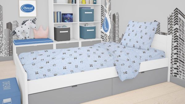 DIMcol ΣΕΝΤΟΝΙΑ ΕΜΠΡΙΜΕ ΣΕΤ 3 τεμ kids PANDA 110 160Χ240 Sky blue Cotton 100%