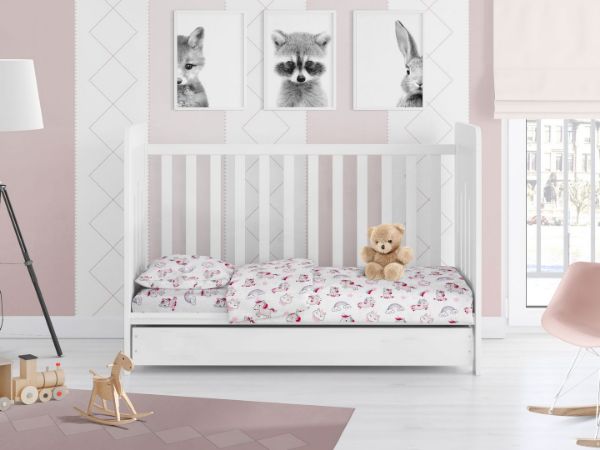 DIMcol ΠΑΠΛΩΜΑ ΕΜΠΡΙΜΕ bebe Unicorn 108 120Χ160 White-Pink Cotton 100% - Image 2