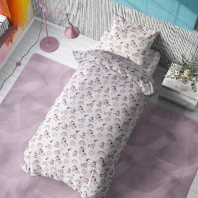 DIMcol ΠΑΠΛΩΜΑΤΟΘΗΚΗ ΕΜΠΡΙΜΕ kids Unicorn 108 160Χ240 White-Pink Cotton 100%