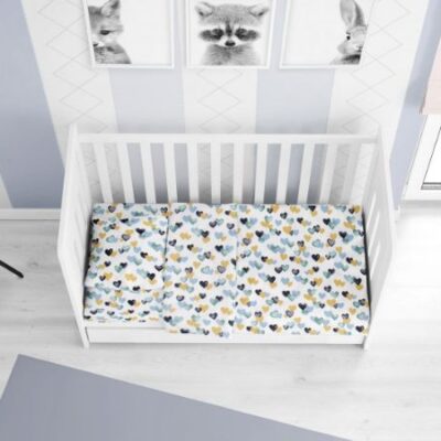 DIMcol ΣΕΝΤΟΝΙΑ ΕΜΠΡΙΜΕ ΣΕΤ 3 τεμ bebe Hearts 11 120Χ160 Grey-Green Cotton 100%