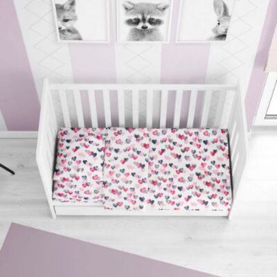 DIMcol ΣΕΝΤΟΝΙΑ ΕΜΠΡΙΜΕ ΣΕΤ 3 τεμ bebe Hearts 12 120Χ160 Grey-Pink Cotton 100%