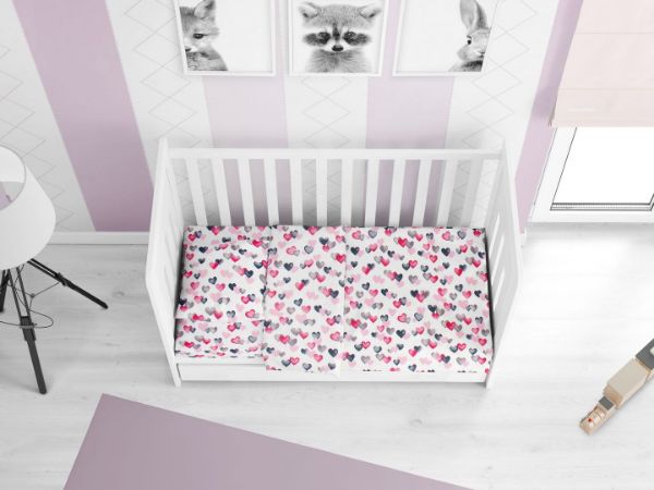 DIMcol ΣΕΝΤΟΝΙΑ ΕΜΠΡΙΜΕ ΣΕΤ 3 τεμ bebe Hearts 12 120Χ160 Grey-Pink Cotton 100%