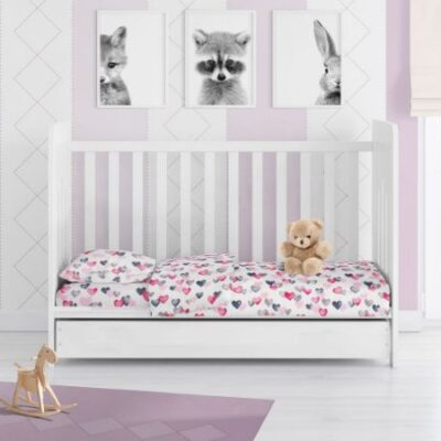 DIMcol ΣΕΝΤΟΝΙΑ ΕΜΠΡΙΜΕ ΣΕΤ 3 τεμ bebe Hearts 12 120Χ160 Grey-Pink Cotton 100% - Image 2
