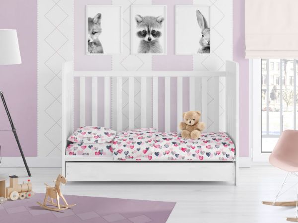 DIMcol ΣΕΝΤΟΝΙΑ ΕΜΠΡΙΜΕ ΣΕΤ 3 τεμ bebe Hearts 12 120Χ160 Grey-Pink Cotton 100% - Image 2