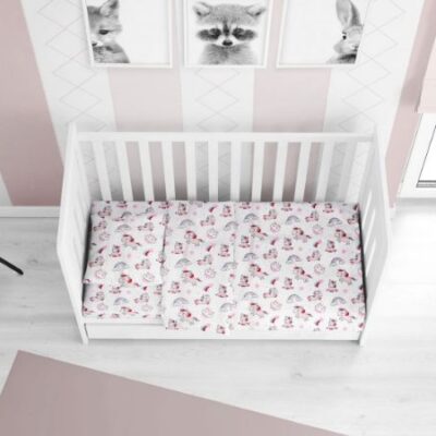 DIMcol ΣΕΝΤΟΝΙΑ ΕΜΠΡΙΜΕ ΣΕΤ 3 τεμ bebe Unicorn 108 120Χ160 White-Pink Cotton 100%