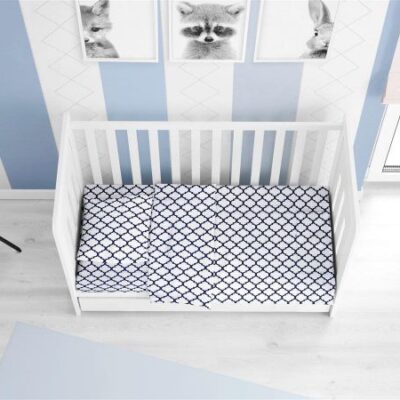 DIMcol ΣΕΝΤΟΝΙΑ ΕΜΠΡΙΜΕ ΣΕΤ 3 τεμ bebe Windows 176 120Χ160 White-Dark blue Cotton 100%