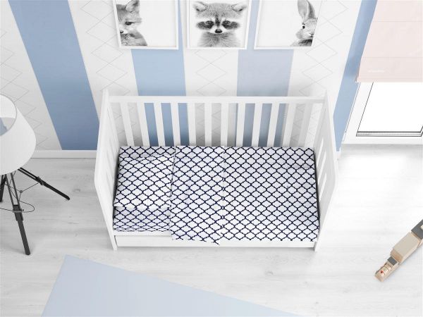 DIMcol ΣΕΝΤΟΝΙΑ ΕΜΠΡΙΜΕ ΣΕΤ 3 τεμ bebe Windows 176 120Χ160 White-Dark blue Cotton 100%