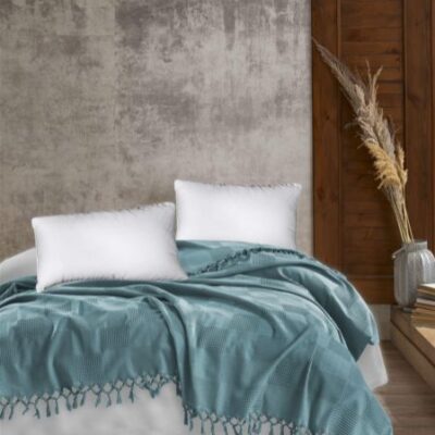DIMcol ΚΟΥΒΕΡΤΑ ΠΙΚΕ Jacquard 220Χ240 Petrol Cotton 100%