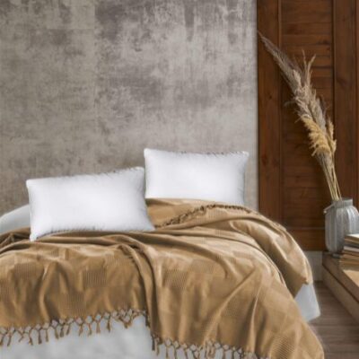 DIMcol ΚΟΥΒΕΡΤΑ ΠΙΚΕ Jacquard 220Χ240 Golden Beige Cotton 100%