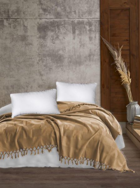 DIMcol ΚΟΥΒΕΡΤΑ ΠΙΚΕ Jacquard 220Χ240 Golden Beige Cotton 100%