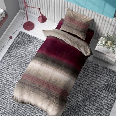 DIMcol ΠΑΠΛΩΜΑΤΟΘΗΚΗ ΕΜΠΡΙΜΕ Hor.Stripes 03 160Χ240 Μπορντό-Γκρί Flannel Cotton 100%