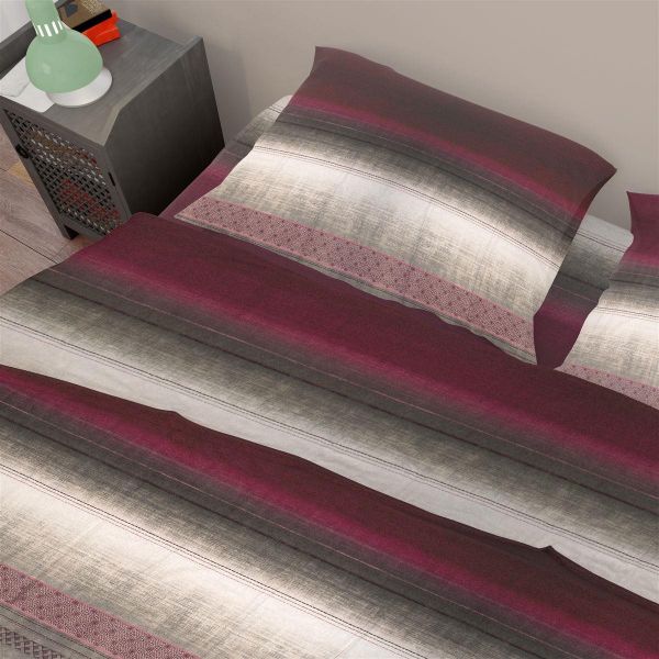 DIMcol ΠΑΠΛΩΜΑΤΟΘΗΚΗ ΕΜΠΡΙΜΕ Hor.Stripes 03 220Χ240 Μπορντό-Γκρί Flannel Cotton 100% - Image 2