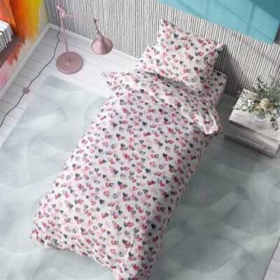 DIMcol ΠΑΠΛΩΜΑ ΕΜΠΡΙΜΕ kids Hearts 12 160Χ240 Grey-Pink Cotton 100%