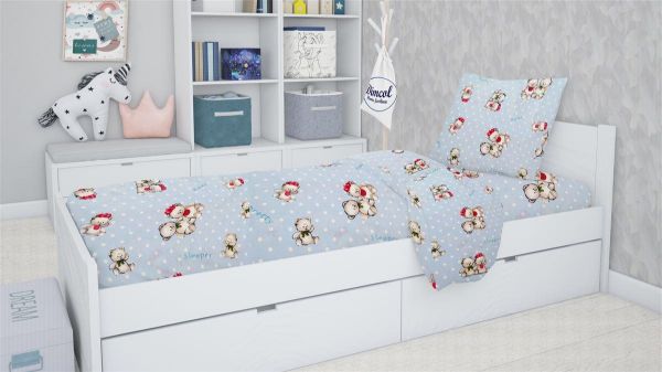 DIMcol ΣΕΝΤΟΝΙΑ ΕΜΠΡΙΜΕ ΣΕΤ 3 τεμ kids Two Lovely Bears 64 160Χ240 Blue Cotton 100%