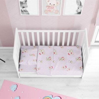 DIMcol ΣΕΝΤΟΝΙΑ ΕΜΠΡΙΜΕ ΣΕΤ 3 τεμ bebe Two Lovely Bears 65 120Χ160 Lila Cotton 100%