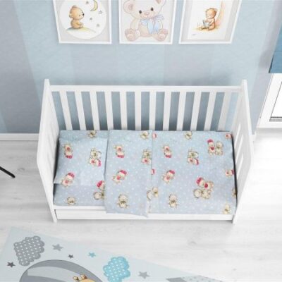 DIMcol ΣΕΝΤΟΝΙΑ ΕΜΠΡΙΜΕ ΣΕΤ 3 τεμ bebe Two Lovely Bears 64 120Χ160 Blue Cotton 100%